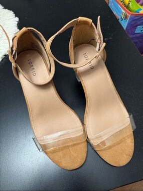 torrid Tan Clear-Strap Block Heel Sandals with Ankle Strap
